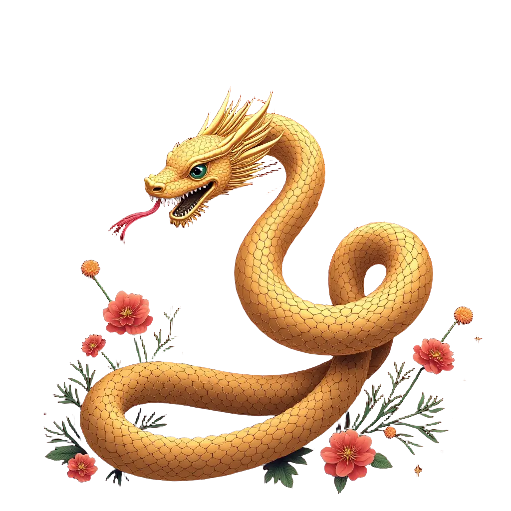 Golden Dragon with Flowers